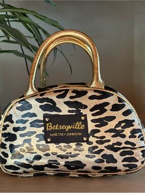 Betsey Johnson Metallic Gold and Black Leopard Mini Satchel